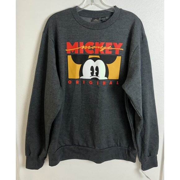 Disney Mens Size L Mickey Mouse Original Charcoal Heather Fleece Sweatshirt NEW - Picture 2 of 13